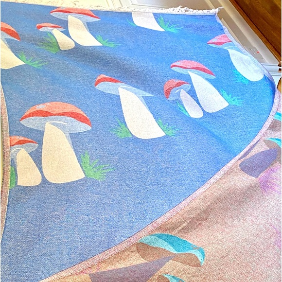 Anthropologie Other - NEW! Mushroom Traveler Blanket Blue Red Reversible FLiPSiDE Earth Teal Gift Shop